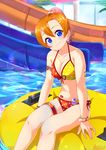  \||/ alternate_hairstyle arm_belt artist_name bikini blue_eyes blush bracelet breasts cleavage closed_mouth collarbone earrings eyebrows_visible_through_hair front-tie_bikini front-tie_top hair_between_eyes hair_ornament hairpin halterneck head_tilt inflatable_raft innertube jewelry kousaka_honoka large_breasts lipstick_mark long_hair looking_at_viewer love_live! love_live!_school_idol_festival love_live!_school_idol_project marshall_(wahooo) mismatched_bikini multicolored_bikini_top navel orange_bikini_bottom orange_hair palm_tree ponytail side-tie_bikini sitting slide smile solo sparkle star star_print swimsuit thigh_strap tree water water_slide 