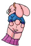  2017 anthro anus butt clothing digital_media_(artwork) ears_down eyewear fan_character female fur glasses half-closed_eyes itsded lagomorph looking_at_viewer looking_back mammal panties panties_down pink_fur presenting presenting_anus pussy rabbit rabbit_tail rear_view simple_background skirt solo spreading_butt_cheeks sweater underwear undressing white_background 
