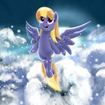  2013 asai_g cloud cloudkicker equine female flying friendship_is_magic grey_body hair hi_res looking_at_viewer mammal multicolored_hair my_little_pony outside pegasus pink_eyes sky smile two_tone_hair wings 