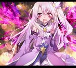  :d blood commentary detached_sleeves dress earrings energy_wings fate/kaleid_liner_prisma_illya fate_(series) hair_between_eyes hair_ornament illyasviel_von_einzbern jewelry letterboxed long_hair looking_at_viewer magical_girl one_side_up open_mouth pink_dress pink_eyes pink_hair prisma_illya_(zwei_form) smile solo star star_earrings star_hair_ornament tsuedzu 