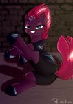  2017 broken_horn clothed clothing dock equine female feral grin hair hi_res horn looking_at_viewer mammal my_little_pony my_little_pony_the_movie smile solo tempest_shadow_(mlp) unicorn vincher 