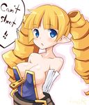  alternate_breast_size archer_(disgaea) arms_behind_back bare_shoulders blonde_hair blue_eyes breasts chestnut_mouth collarbone disgaea drill_hair iwasi-r large_breasts long_hair looking_at_viewer pointy_ears sideboob solo twin_drills upper_body 