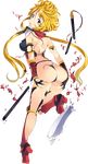  ass blonde_hair breasts broken broken_weapon from_behind full_body ishigakiyama_(oshiro_project) large_breasts long_hair official_art oshiro_project oshiro_project_re purple_eyes solo tachibana_yuu torn_clothes transparent_background very_long_hair weapon 