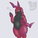  &lt;3 3_fingers ambiguous_gender anthro anthrofied arthropod belly black_skin insect navel nintendo pok&eacute;mon posexe red_skin scolipede simple_background slightly_chubby solo standing thick_thighs video_games watermark waving white_background wide_hips yellow_eyes 