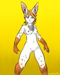  2017 action_pose anthro blue_eyes breasts clitoris digital_media_(artwork) eyelashes female freckles front_view fur ginger_(oddbaillie) hair half_smile inner_ear_fluff lagomorph looking_at_viewer mammal navel nipples oddbaillie orange_fur orange_hair pussy rabbit small_breasts solo white_fur 