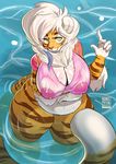  big_breasts bottomless breasts buxbi_(character) cleavage clothed clothing feline female hair looking_at_viewer mammal nipple_piercing nipples piercing solo standing thick_thighs tiger valtik voluptuous water wet wet_clothing white_hair wide_hips 