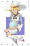  absurdres blue_eyes boots breasts character_name freckles glasses hat highres k.rion knee_boots large_breasts little_witch_academia long_sleeves lotte_jansson orange_hair semi-rimless_eyewear short_hair solo white_footwear white_hat witch_hat 