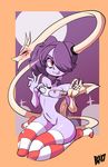  1girl bare_shoulders bigdead93 blue_skin breasts detached_collar leviathan_(skullgirls) nipples nude skullgirls solo squigly_(skullgirls) striped_legwear striped_socks tagme thighhighs uncensored underwear zombie 
