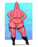  2017 belly big_belly big_breasts bikini boots breasts clothed clothing crossgender eyelashes female fishnet footwear half-closed_eyes hands_on_hips kostos_art legwear marine navel nickelodeon patrick_star skimpy slightly_chubby smile solo spongebob_squarepants starfish stockings swimsuit 