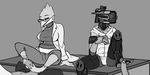  anthro avian avian_(starbound) barefoot beak bedroom_eyes belly bird breasts camera cheek_tuft claws clothed clothing coat crinaia digital_drawing_(artwork) digital_media_(artwork) doctor eyewear feather_tuft feathers female foot_fetish footjob glasses half-closed_eyes machine non-mammal_breasts rml robot seductive sex starbound sweater toes tuft v.e.l.a. video_games 