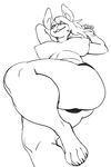  anthro big_breasts big_butt black_and_white breasts butt canine female hair jijis-waifus lying mammal monochrome nipples oh-jiji on_back solo thick_thighs 
