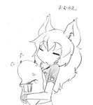  1girl animal_ears camel_(dansen) eyes_closed monochrome puki_(creature) sachiho 