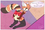  anthro anus aroused balls bow bow_ribbon butt clothed clothing collar crossdressing erection foxy101 girly hi_res in_heat legwear looking_at_viewer looking_back male mammal one_eye_closed presenting presenting_hindquarters red_panda ribbons solo spread_butt spreading wink yellow_eyes 