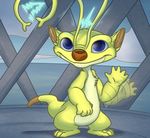  2017 4_toes 5_fingers alien antennae blue_eyes brown_nose chest_tuft digital_drawing_(artwork) digital_media_(artwork) disney electricity experiment_(species) fur inside lighthouse lilo_and_stitch lurry sky smile solo sparky_(lilo_and_stitch) toes tuft waving yellow_fur 