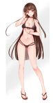  alternate_hairstyle bangs bare_legs bare_shoulders bikini black_choker blunt_bangs blush bow_bikini breasts brown_hair choker chu_(huaha1320) cleavage collarbone dsr-50_(girls_frontline) flip-flops full_body girls_frontline hand_in_hair hat head_tilt highres large_breasts long_hair looking_at_viewer nail_polish navel parted_lips red_eyes red_nails sandals smile solo standing swimsuit toenail_polish toes very_long_hair 