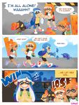  2girls 3boys 3d_rod! blue_hair comic crying inkling multiple_boys multiple_girls orange_hair pointy_ears splatoon tentacle_hair 