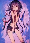  absurdres asymmetrical_wings bare_arms black_dress black_hair closed_mouth dress expressionless highres houjuu_nue kaamin_(mariarose753) long_hair medium_hair red_eyes short_dress solo torn_clothes torn_dress touhou wings 