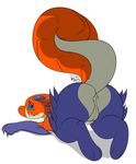  2015 absurd_res anthro anus blue_eyes blue_sclera butt capcom digital_media_(artwork) female hi_res kingbeast looking_at_viewer looking_back monster_hunter nude pussy rear_view simple_background solo tetsucabra video_games white_background 