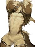  abs anthro biceps brown_skin bulge clothing dragon flexing fur grin hair horn invalid_tag looking_at_viewer male muscular nipples nose_horn pecs presenting shorts simple_background smile solo unknown_artist unknown_character white_background 
