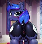  2017 absurd_res anatomically_correct anatomically_correct_pussy animal_genitalia animal_pussy anus blush butt clitoris cutie_mark dock equine equine_pussy female feral friendship_is_magic hair hi_res horn looking_at_viewer looking_back mammal my_little_pony princess_luna_(mlp) pussy rear_view selenophile solo teats wings 