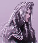  armor black_eyes commentary_request deluxe&lt;&lt;&lt; final_fantasy final_fantasy_vii grey_background male_focus sephiroth silver_hair simple_background sketch smile solo upper_body 
