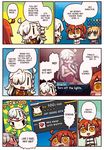  3girls armor armored_dress blonde_hair blush braid comic fate/grand_order fate_(series) french_braid fujimaru_ritsuka_(female) gameplay_mechanics highres jitome multiple_girls nude olga_marie orange_eyes orange_hair riyo_(lyomsnpmp) saber side_ponytail translated uniform white_hair 