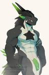  abs anthro biceps black_scales dragon furrypuddingthegreat green_penis grin horn looking_at_viewer male markings muscular naughty_face pecs penis scales scalie simple_background smile solo spikes spines standing star watermark white_background white_scales 