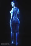  1girl ass back barefoot blue_hair breasts cortana cosplay from_behind halo_(game) jannet_vinogradova nude photo short_hair solo walking 