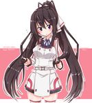  black_hair blush chibi embarrassed high_ponytail infinite_stratos infinite_stratos_academy_uniform long_hair looking_at_viewer o_h_miona ponytail shinonono_houki simple_background skirt solo split_ponytail uniform 