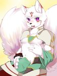  anthro blush bulge canine clothed clothing cute_fangs erection fox fur joeyz male mammal navel nipples purple_eyes red_fur sitting solo teenager tongue tongue_out white_fur young 