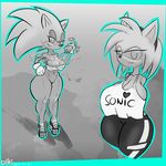  2017 amy_rose anthro big_breasts bottomless breasts cephei clothed clothing crossgender duo female footwear fur hedgehog high_heels legwear looking_at_viewer mammal monochrome nude platform_footwear platform_heels pussy shoes shortstack simple_background smile solo sonic_(series) sonic_the_hedgehog thick_thighs tights video_games wide_hips yoga_pants 