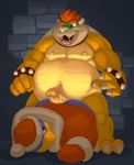  4_fingers anthro avian belly big_belly bird birdy bowser butt claws duo erection fangs hair hi_res horn king_dedede kirby_(series) koopa male male/male mario_bros musclegut muscular navel nintendo nipples orange_hair penguin penis precum scales scalie video_games 