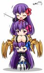  2016 2017 3girls :d ^_^ anger_vein annoyed armor armored_boots artist_name bb_(fate)_(all) bb_(fate/extra_ccc) blue_bow blue_eyes blush boots bow breast_rest breasts breasts_on_head chibi claw_(weapon) closed_eyes d: eyebrows_visible_through_hair fate/extra fate/extra_ccc fate_(series) flying_sweatdrops full_body groin hair_between_eyes hair_bow hand_on_another's_head holding holding_wand human_tower jitome large_breasts long_hair long_sleeves meltlilith motion_lines multiple_girls navel number open_mouth parted_lips passion_lip pink_bow pink_eyes ppshex purple_hair red_bow revealing_clothes shadow smile spikes stacking standing trembling triangle_mouth very_long_hair wand weapon white_background 