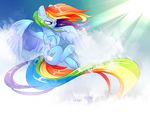  blue_feathers cutie_mark day equine feathered_wings feathers female feral friendship_is_magic hair hooves madacon mammal multicolored_hair my_little_pony outside pegasus rainbow_dash_(mlp) rainbow_hair sky smile wings 