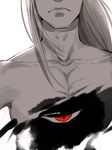  791_(meiyuewudi) blonde_hair closed_mouth commentary_request demon father_(fma) frown fullmetal_alchemist head_out_of_frame highres long_hair male_focus nude red_eyes simple_background single_eye slit_pupils solo white_background 