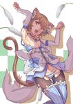  :3 :d animal_ears areola_slip areolae armpits arms_up bangs bare_shoulders black_legwear blue_bow blue_choker blue_dress blue_legwear blue_panties blue_ribbon blush_stickers bob_cut bolo_tie bow bow_dress bow_panties brown_hair cat_ears cat_tail cat_teaser checkered checkered_background choker clenched_hands collarbone colored_eyelashes commentary cross-laced_clothes detached_sleeves dress dress_bow drooling eyebrows_visible_through_hair eyelashes fang feet_up felix_argyle fingernails frilled_dress frills front-tie_top hair_between_eyes hair_bow hair_ribbon half-closed_eyes highres jewelry jumping large_bow layered_dress looking_at_viewer male_focus open_mouth orange_eyes otoko_no_ko panties pantyhose parted_bangs paw_pose pendant phallic_symbol pink_bow re:zero_kara_hajimeru_isekai_seikatsu ribbon sexually_suggestive shade short_dress short_eyebrows short_hair simple_background smile solo spaghetti_strap strap_slip striped striped_legwear striped_panties striped_ribbon sweat tail thick_eyebrows thigh_gap thighhighs thighhighs_over_pantyhose torn_clothes torn_dress torn_legwear underwear vertical-striped_dress vertical-striped_legwear vertical_stripes white_background white_bow white_dress white_panties yougen_kitsune 