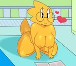  &lt;3 all_fours alphys big_breasts breasts eyewear female glasses nude slightly_chubby smile solo somescrub undertale video_games 