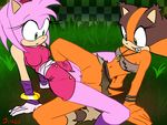  2016 amy_rose anthro badger bottomless breasts captainjingo clitoris clothed clothing duo female female/female hedgehog hi_res mammal mustelid pussy sex sonic_(series) sonic_boom sticks_the_jungle_badger tribadism 