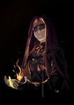  artist_name blindfold closed_mouth commentary_request cupping_hands dark_souls_iii fate/stay_night fate_(series) fire fire_keeper hands_up highres long_hair nanaya_(daaijianglin) purple_hair rider sidelocks signature solo souls_(from_software) upper_body 