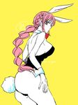  1girl artist_request ass bare_legs braid breasts bunny_girl bunnysuit female hips large_breasts long_hair looking_at_viewer looking_back one_piece pink_hair rebecca_(one_piece) solo 