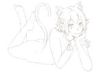  :3 animal_ears arm_support ass bangs barefoot blush bob_cut bolo_tie bow cat_ears cat_tail chin_rest choker closed_mouth collarbone commentary_request eyelashes feet feet_up felix_argyle fingernails full_body h-itokuzo hair_bow hair_ribbon jewelry lineart looking_at_viewer lying male_focus monochrome nipples nude on_stomach otoko_no_ko parted_bangs pendant plantar_flexion raised_eyebrows re:zero_kara_hajimeru_isekai_seikatsu ribbon shiny shiny_skin short_eyebrows short_hair simple_background smile soles solo striped striped_ribbon tail the_pose thick_eyebrows work_in_progress 