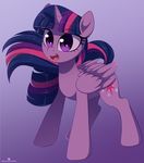 2017 cutie_mark equine eyelashes feathered_wings feathers female feral friendship_is_magic hair hooves horn long_hair mammal momomistress multicolored_hair multicolored_tail my_little_pony open_mouth open_smile purple_eyes purple_feathers simple_background smile solo twilight_sparkle_(mlp) winged_unicorn wings 