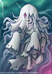 artist_name barefoot covered_face floating ghost lightning long_hair maxa' messy_hair original pale_skin red_eyes sleeves_past_wrists stitches white_hair 