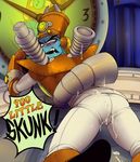  2017 blush butt clothed clothing crash_bandicoot_(series) cum lying male n._tropy noey not_furry open_mouth text video_games 
