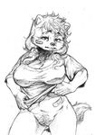  2017 anthro bandage bedroom_eyes belly big_breasts biped black_nose blush bottomless breasts canine cheek_tuft cleavage clothed clothing clothing_lift dog eyelashes female first_person_view fluffy fluffy_tail front_view fur greyscale guide_lines hair half-closed_eyes hand_on_hip hatching_(technique) hi_res holding_clothing humanoid_hands hybrid jindo kemono kishu_inu line_art long_hair looking_at_viewer mammal monochrome navel pencil_(artwork) pigtails portrait pubes pussy raised_eyebrows ryonggay scar seductive shirt shirt_lift simple_background solo standing three-quarter_portrait traditional_media_(artwork) tuft undressing white_background yong-sil_(ryonggay) 