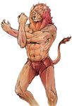  2016 5_fingers abs anthro biped brown_fur brown_nose bulge clothed clothing digital_media_(artwork) digital_painting_(artwork) feline flexing front_view fur guide_lines hair humanoid_hands inner_ear_fluff kemono korean lion long_hair looking_at_viewer male mammal mane mane_hair mixed_media mostly_nude muscular muscular_male navel orange_fur orange_hair portrait ryonggay shorts simple_background solo stretching tail_tuft three-quarter_portrait topless traditional_media_(artwork) tuft white_background white_eyes 