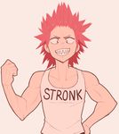  boku_no_hero_academia clenched_hand flexing grin hand_on_hip highres kirishima_eijirou male_focus muscle pose red_eyes red_hair sally_(luna-arts) sharp_teeth smile solo spiked_hair tank_top teeth upper_body 
