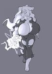  anthro big_breasts bigdad breasts clothing female huge_breasts magic mammal monochrome nipples smile solo standing torn_clothing voluptuous 