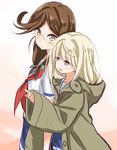  abe_kanari blonde_hair blue_skirt brown_eyes brown_hair cowboy_shot fujita_yui glasses grey_eyes high_school_fleet hood hooded_jacket jacket long_hair multiple_girls neckerchief open_mouth pleated_skirt red_neckwear school_uniform serafuku skirt sugimoto_sango yokosuka_girls_marine_high_school_uniform 