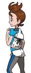  backpack bag brown_eyes brown_hair from_behind legwear_under_shorts makoto_(pokemon) pantyhose pokemon pokemon_(anime) pokemon_m20 shorts simple_background sugimori_ken white_background white_shorts 